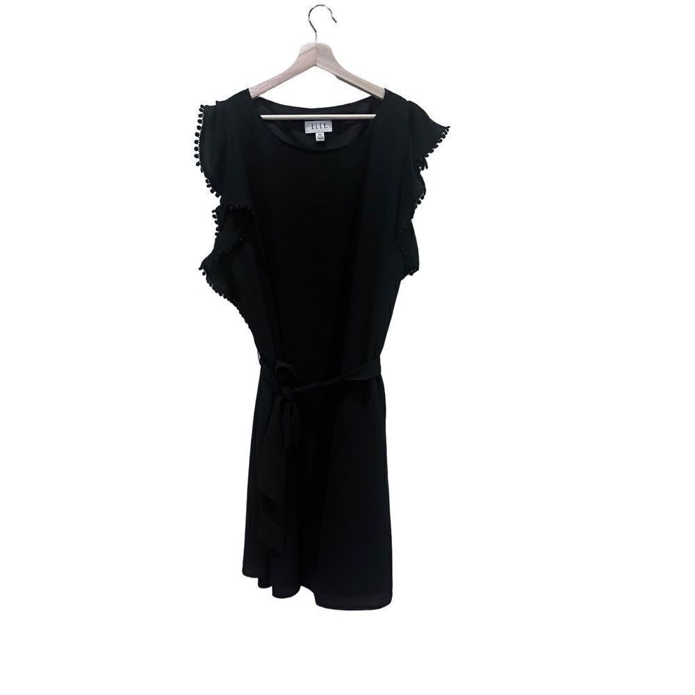 Elle Black Midi Dress with Ruffle Sleeves